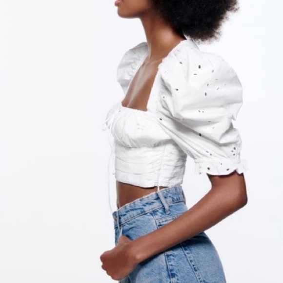 ZARA embroidered eyelet crop top white L - Picture 2 of 7